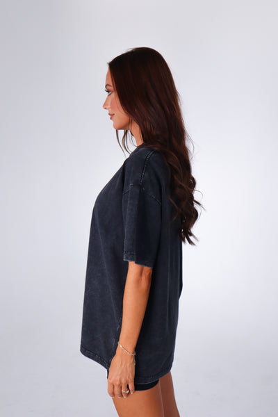 Washed Oversize Tee - Black / Pink logo