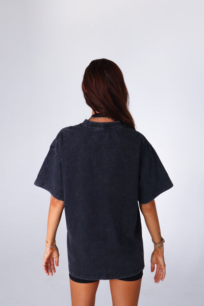 Washed Oversize Tee - Black / Pink logo