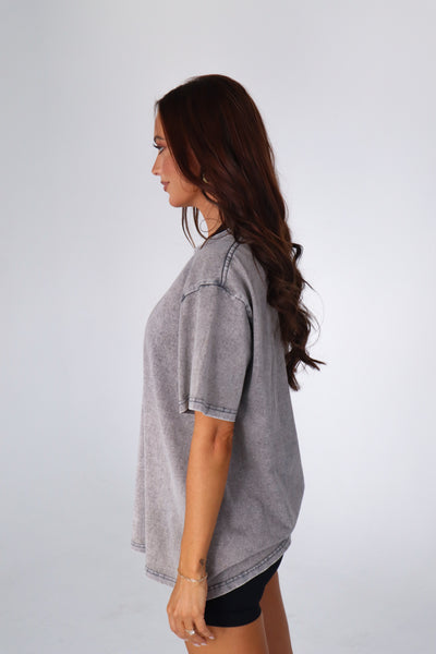 Washed Oversize Tee - Grey /  Pink Logo