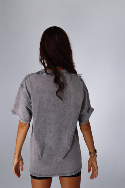 Washed Oversize Tee - Grey /  Pink Logo