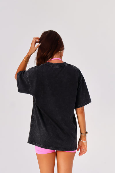 Washed Oversize Tee - Black / Pink logo