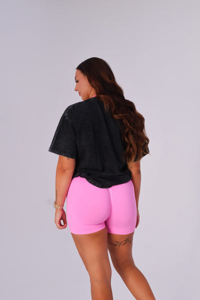 Washed Oversize Tee - Black / Pink logo