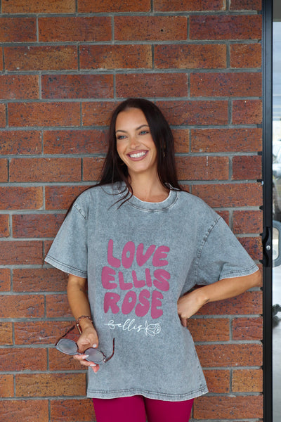 Washed Oversize Tee Grey - Love Ellis Rose Mulberry
