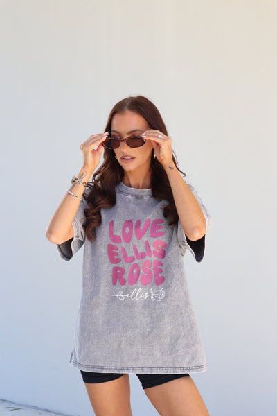 Washed Oversize Tee Grey - Love Ellis Rose Mulberry