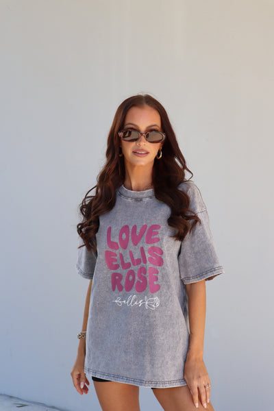 Washed Oversize Tee Grey - Love Ellis Rose Mulberry