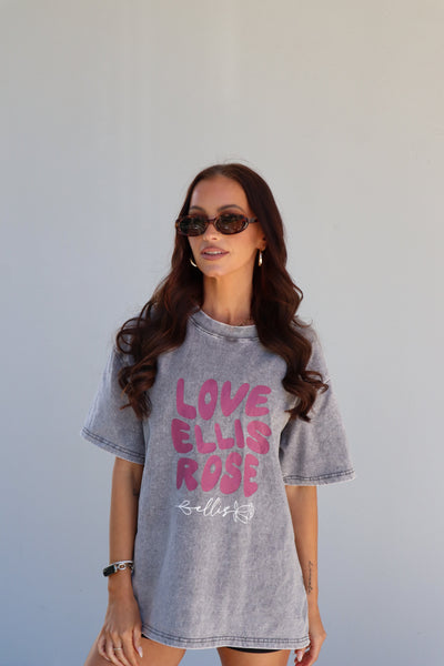 Washed Oversize Tee Grey - Love Ellis Rose Mulberry