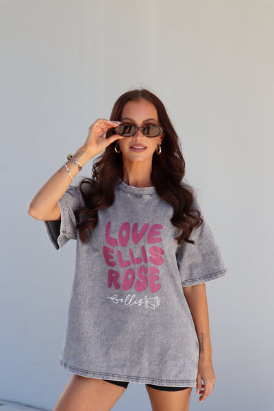 Washed Oversize Tee Grey - Love Ellis Rose Mulberry