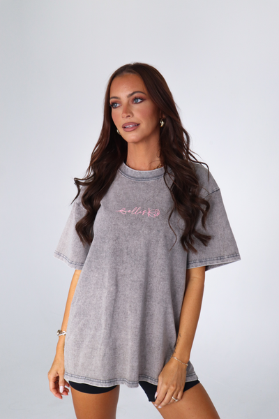 Washed Oversize Tee - Grey /  Pink Logo
