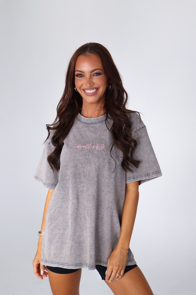 Washed Oversize Tee - Grey /  Pink Logo