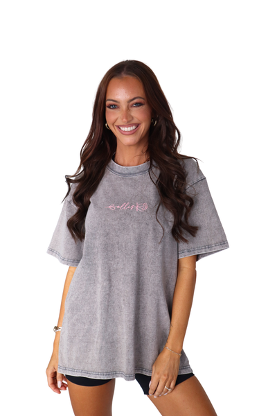 Washed Oversize Tee - Grey /  Pink Logo